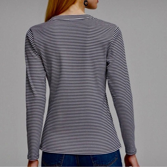 Chico's Navy and White Striped V-Neck Henley Top - Picture 6 of 7